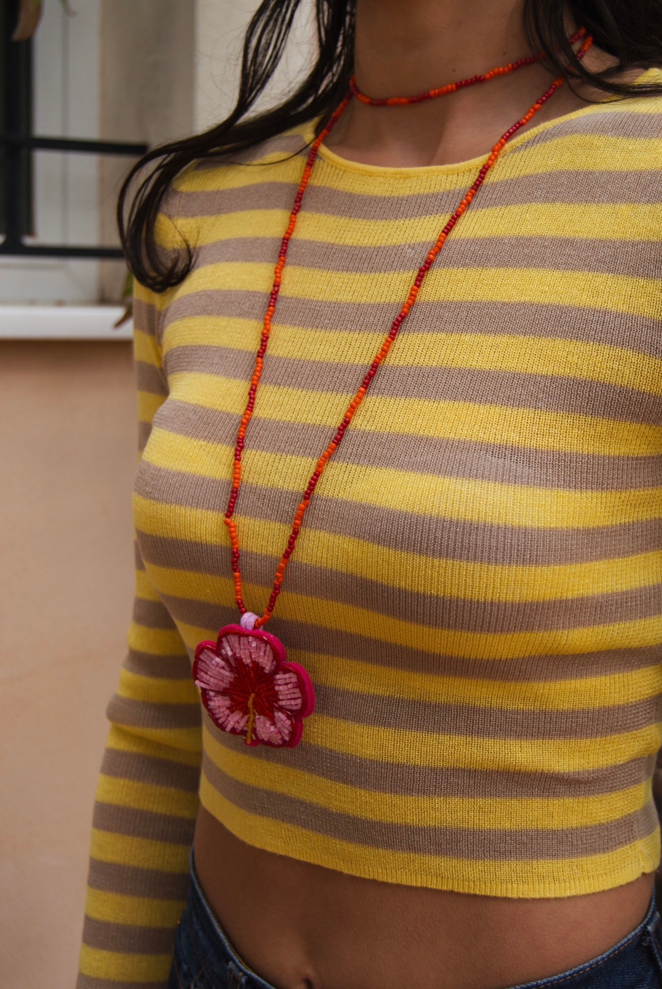 Collar Aloha rojo y naranja